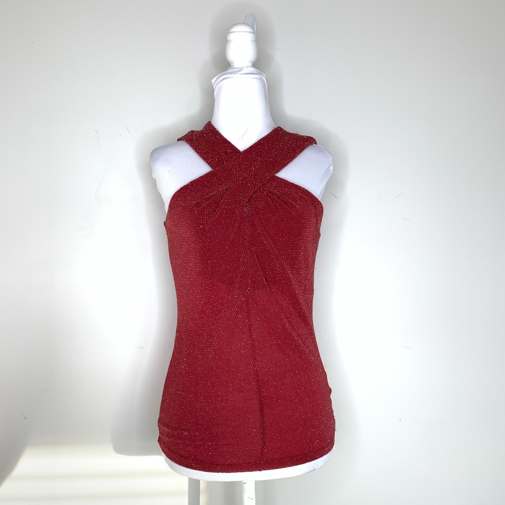 BN1 Michael Michael Kors Red Shimmer Top Glitter Halter Sexy Blouse Small